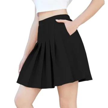 SANGTREE Junior Teen Girls Womens High Waist School Uniform Cosplay Costume Pleated Short Skirt, Bla...