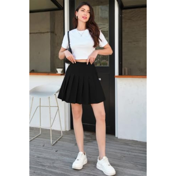 SANGTREE Junior Teen Girls Womens High Waist School Uniform Cosplay Costume Pleated Short Skirt, Black US L