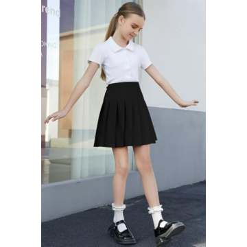 SANGTREE Junior Teen Girls Womens High Waist School Uniform Cosplay Costume Pleated Short Skirt, Black US L