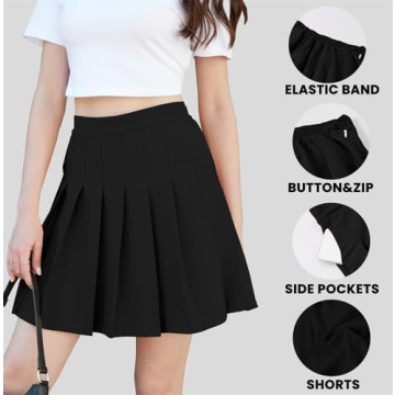 SANGTREE Junior Teen Girls Womens High Waist School Uniform Cosplay Costume Pleated Short Skirt, Black US L