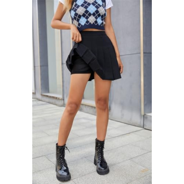 SANGTREE Junior Teen Girls Womens High Waist School Uniform Cosplay Costume Pleated Short Skirt, Black US L