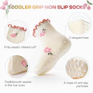 Aroveea Baby Toddler Girls Socks Grip Ruffle Non Slip Cotton 12 Pack 6M-7Y