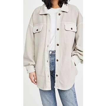 Free People Women's Ruby Jacket, Stone, Grey, Off White, M