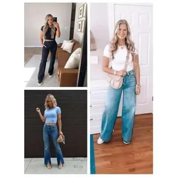 Allimy Women Short Sleeve T Shirts Sexy Baby Tees Y2K Ribbed Crop Tops Royal Blue S