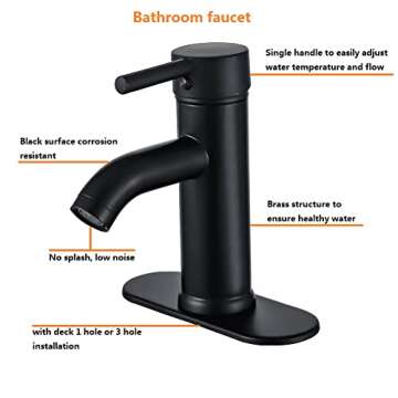 Black Bathroom Faucet Bathroom Sink Faucet Vanity Single Hole Single Handle Matte Black Modern RV Faucet Deck Mount 1 Hole or 3 Holes