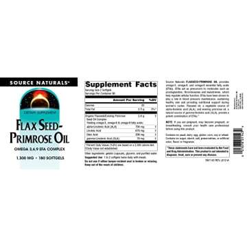 Source Naturals Flax Seed-Primrose Oil, Omega 3,6,9 EFA Complex, 1300mg - 180 Softgels
