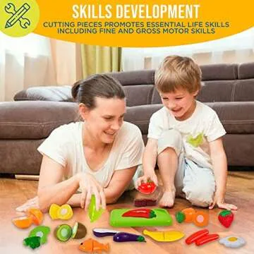 FUNERICA 37 PCS Cutting Play Pretend Food for Kids, Cuttable Fruits and Vegetables Kitchen Toy Accessories Set with Knives, Cutting Board, Plates, Educational Gift for Toddlers, Kids, Boys, Girls