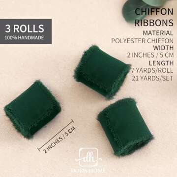 DORIS HOME Dark Green Chiffon Ribbon for Flower Bouquet, 2" x21Yd Fabric Ribbon for Gift Wrapping, H...