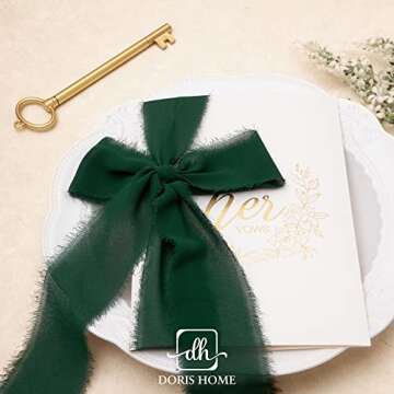 DORIS HOME Dark Green Chiffon Ribbon for Flower Bouquet, 2" x21Yd Fabric Ribbon for Gift Wrapping, Handmade Frayed Ribbon for Wedding, Chiffon Silk Ribbon for Christmas Decorations