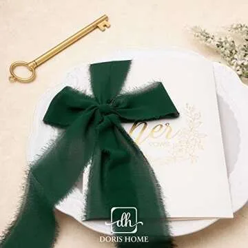 DORIS HOME Dark Green Chiffon Ribbon for Flower Bouquet, 2" x21Yd Fabric Ribbon for Gift Wrapping, Handmade Frayed Ribbon for Wedding, Chiffon Silk Ribbon for Christmas Decorations