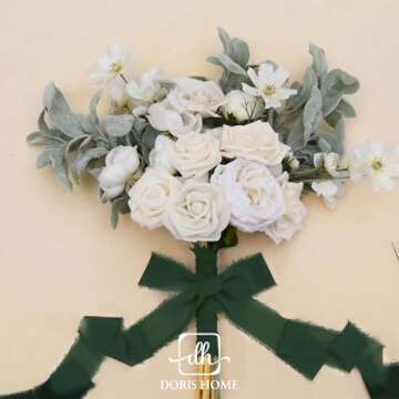 DORIS HOME Dark Green Chiffon Ribbon for Flower Bouquet, 2" x21Yd Fabric Ribbon for Gift Wrapping, Handmade Frayed Ribbon for Wedding, Chiffon Silk Ribbon for Christmas Decorations