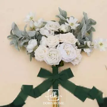 DORIS HOME Dark Green Chiffon Ribbon for Flower Bouquet, 2" x21Yd Fabric Ribbon for Gift Wrapping, Handmade Frayed Ribbon for Wedding, Chiffon Silk Ribbon for Christmas Decorations