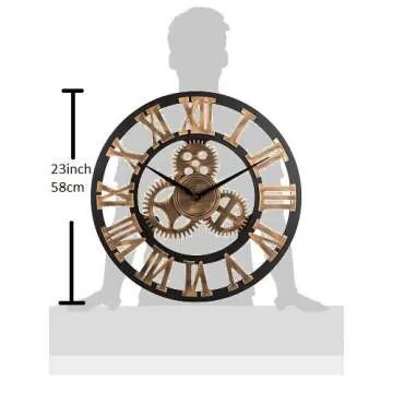 Oldtown Clocks 23" inch Noiseless Silent Non-Ticking Gears Not Moving Wall Clock (Roman Numeral,Anti-Bronze)
