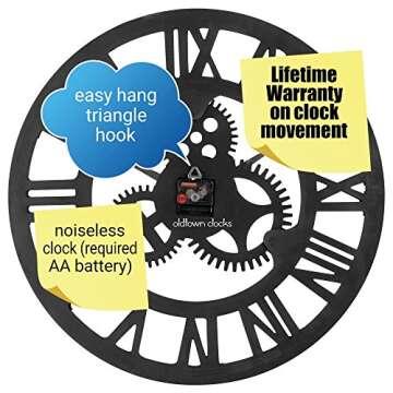Oldtown Clocks 23" inch Noiseless Silent Non-Ticking Gears Not Moving Wall Clock (Roman Numeral,Anti-Bronze)