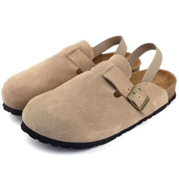 Kids Suede Clogs Toddler Clogs Boys Girls Sandals Cork Adjustable Buckle Mules(Apricot,4-5 Toddler)