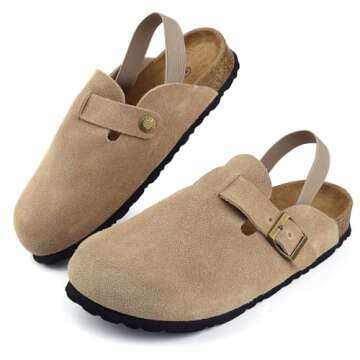 Kids Suede Clogs Toddler Clogs Boys Girls Sandals Cork Adjustable Buckle Mules(Apricot,4-5 Toddler)