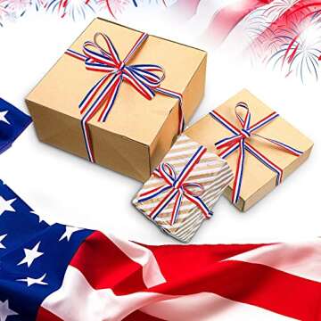 Red White Blue Striped Grosgrain Ribbon Use for Memorial Day Gift Wrapping, Party Decoration, DIY Crafting and Sewing (3/8 Inch x 50 Yard, Red, White, Blue)