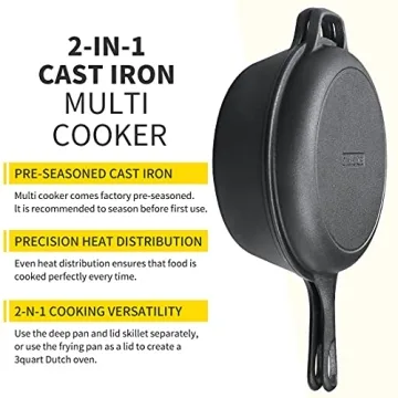 2-in-1 Cast Iron Dutch Oven with Skillet Lid Set