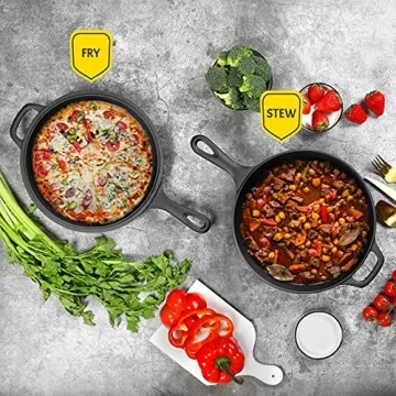 2-in-1 Cast Iron Dutch Oven with Skillet Lid Set