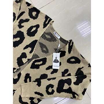 Angashion Women's Cardigan Long Sleeves Leopard Print Knitting Sweater Open Front Warm Outwear Coats Khaki S