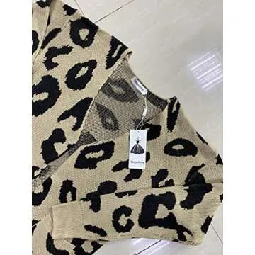 Angashion Women's Cardigan Long Sleeves Leopard Print Knitting Sweater Open Front Warm Outwear Coats Khaki S