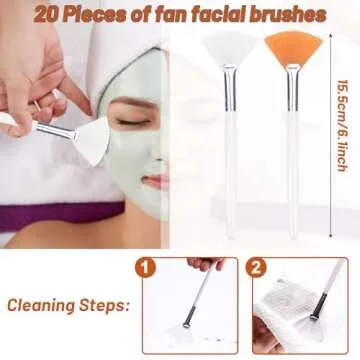 20-Piece Fan Brushes Set for Makeup & Facial Treatment - Reusable, Quality Brushes