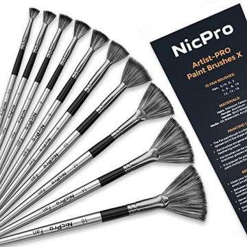 Nicpro Fan Paint Brushes 10 PCS Artist Painting Brush Set Soft Anti-Shedding Nylon Hair Wood Short H...