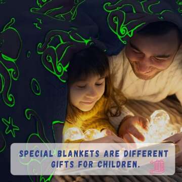 Octopus Blanket Glow in The Dark Ocean Blanket Soft Pink Octopus Gifts Toys Decor Blue Fleece Kids Blanket Throw for Boys Girls Teens Birthday