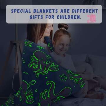 Octopus Blanket Glow in The Dark Ocean Blanket Soft Pink Octopus Gifts Toys Decor Blue Fleece Kids Blanket Throw for Boys Girls Teens Birthday