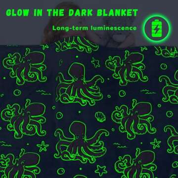 Octopus Blanket Glow in The Dark Ocean Blanket Soft Pink Octopus Gifts Toys Decor Blue Fleece Kids Blanket Throw for Boys Girls Teens Birthday