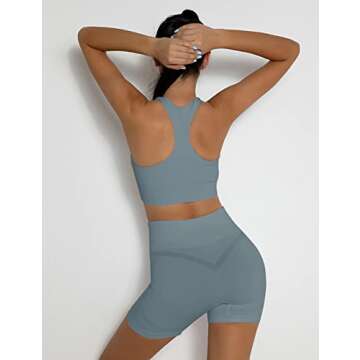Micoson Womens Seamless Workout Sets Two Piece Exercise Outfits Ribbed Racerback Activewear Sets