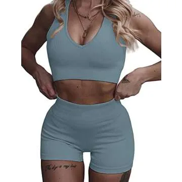 Micoson Womens Seamless Workout Sets Two Piece Exercise Outfits Ribbed Racerback Activewear Sets