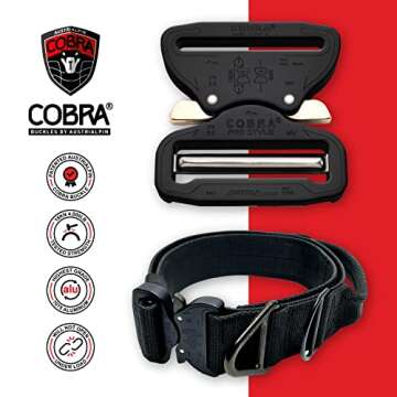 Miles Tactical Cobra Buckle Dog Collar Heavy Duty for Large Dogs K9 and Military Made in USA (Large with Handle, Coyote Brown)