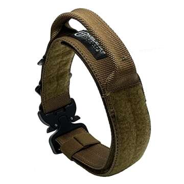 Miles Tactical Cobra Buckle Dog Collar Heavy Duty for Large Dogs K9 and Military Made in USA (Large with Handle, Coyote Brown)