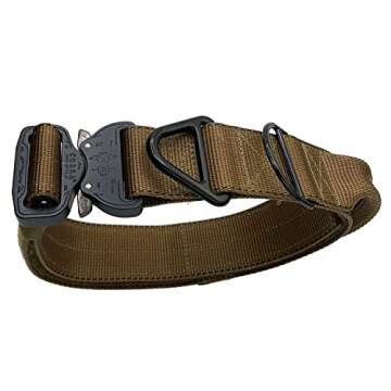 Miles Tactical Cobra Buckle Dog Collar Heavy Duty for Large Dogs K9 and Military Made in USA (Large with Handle, Coyote Brown)