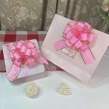 6 PCS Large Pull Bows,Pink Bows for Gift Wrapping,6 inches Pattern Series,Party Birthday Holiday Gif...