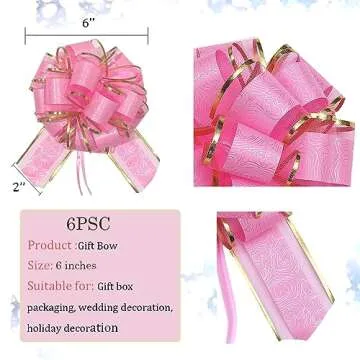 6 PCS Large Pull Bows,Pink Bows for Gift Wrapping,6 inches Pattern Series,Party Birthday Holiday Gift Wrapping Bow, Christmas, Valentine's Day Present Decoration Bow(Pink)