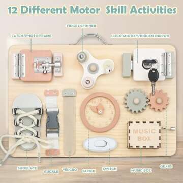 Joyreal Montessori Busy Board for Toddlers - Wooden Sensory Board Activity Board for Fine Motor Skil...