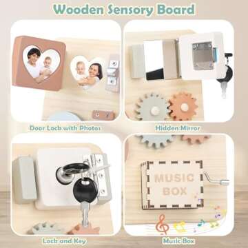 Joyreal Montessori Busy Board for Toddlers - Wooden Sensory Board Activity Board for Fine Motor Skills, Travel Baby Busy Board Sensory Toys for Kids