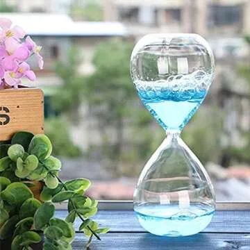 padom Handmade Bubble Singing Dream Foam Crystal Hourglass Glass Craft for Lover Birthday Present 8 Inch 20 cm High-Blue