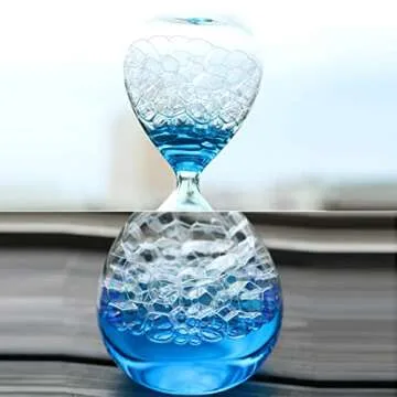 padom Handmade Bubble Singing Dream Foam Crystal Hourglass Glass Craft for Lover Birthday Present 8 Inch 20 cm High-Blue