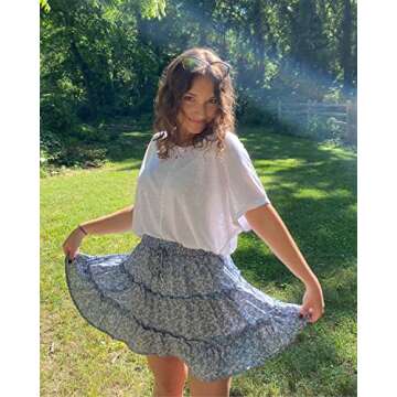Alelly Women's Summer Cute High Waist Ruffle Skirt Floral Print Swing Beach Mini Skirt Blue