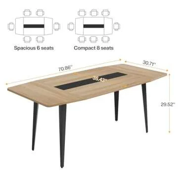 Tribesigns 6FT Conference Table, 70.86L x 35.43W x 29.52H Inches Boat Shaped Meeting Table, Modern S...