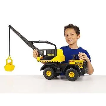 Tonka Steel Classics Mighty Crane - Made with Steel & Sturdy Plastic, Yellow Toy Construction Truck, Boys and Girls, Kids, Toddlers, Ages 3+