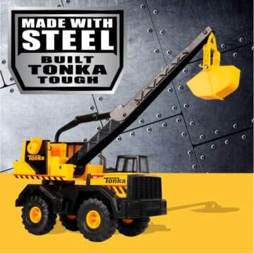 Tonka Steel Classics Mighty Crane - Made with Steel & Sturdy Plastic, Yellow Toy Construction Truck, Boys and Girls, Kids, Toddlers, Ages 3+