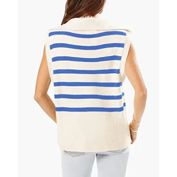 Ebifin Womens Striped Zipper Sweater Vest Tank Tops Lapel Summer Sleeveless Pullover Casual Lightweight Knit Top Blue
