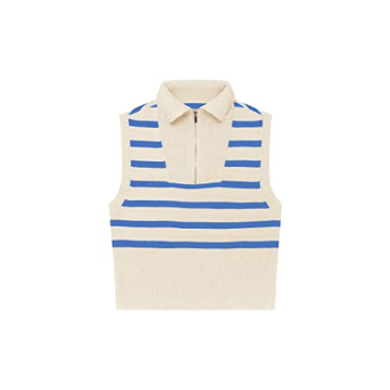 Ebifin Womens Striped Zipper Sweater Vest Tank Tops Lapel Summer Sleeveless Pullover Casual Lightweight Knit Top Blue