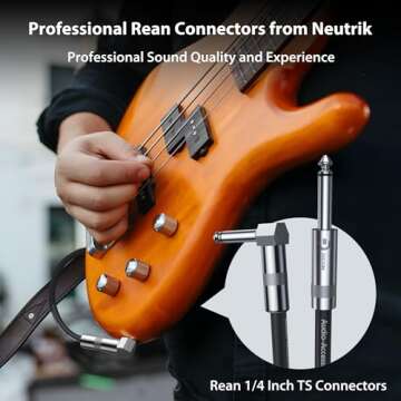 Guitar Cable 10 ft 2 Pack-Right Angle, Kevlar-Reinforced Braided & Inside Heat Shrink Instrument Cable Give You Better Solder & Superior Sound for Electric Guitar with Rean Connectors by Neutrik