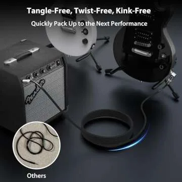 Guitar Cable 10 ft 2 Pack-Right Angle, Kevlar-Reinforced Braided & Inside Heat Shrink Instrument Cable Give You Better Solder & Superior Sound for Electric Guitar with Rean Connectors by Neutrik