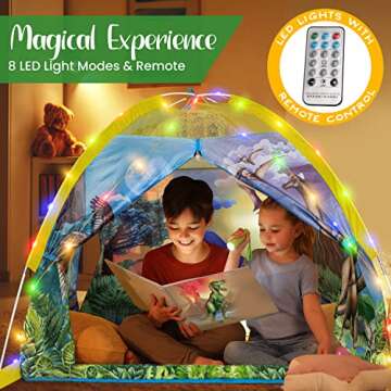 W&O Dino Tent with Sounds and LED Lights for Kids 3-12